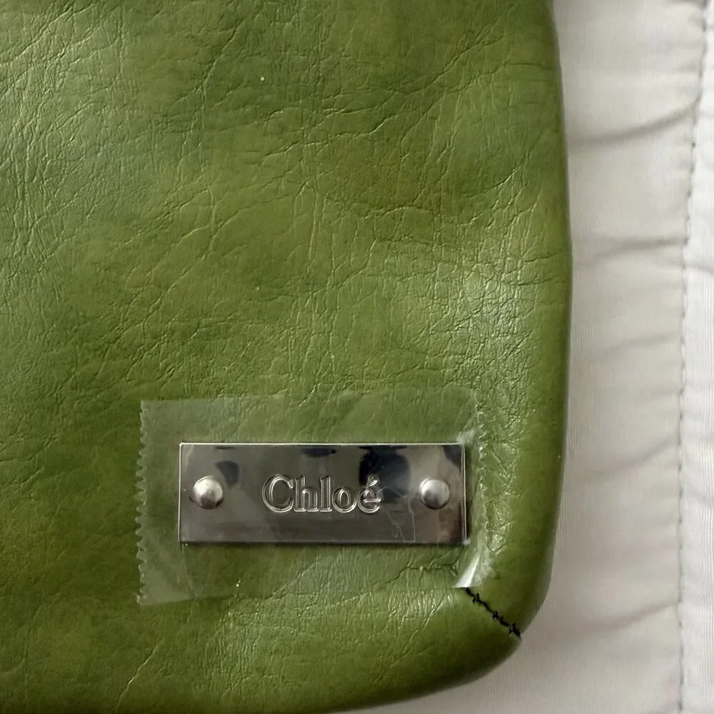 Chloe Parfum Faux Leather Cosmetic Makeup Bag Green Pouch Logo Double Zip Small